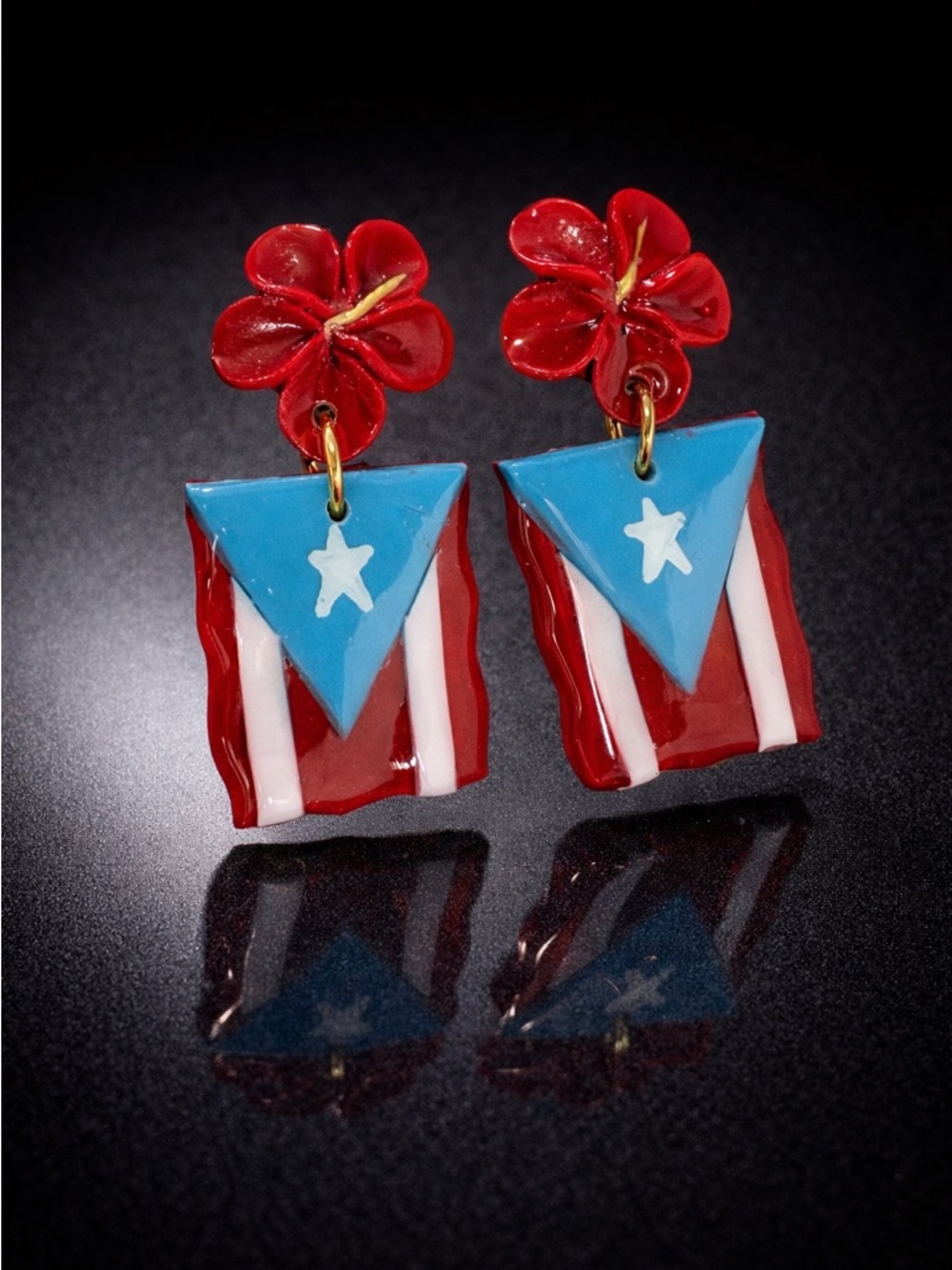 Red Blue Puerto Rico Flag Drop Earrings